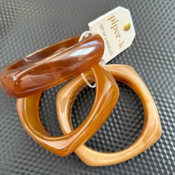 Piper K Jewelry - NWT ⚜️🤎⚜️ Piper K Set of 3 Bangles, Marbleized Amber-Brown Shades, Chunky